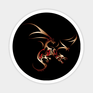 Flying Dragon in Tattoo/Tribal Style, Copper with Red accents Magnet